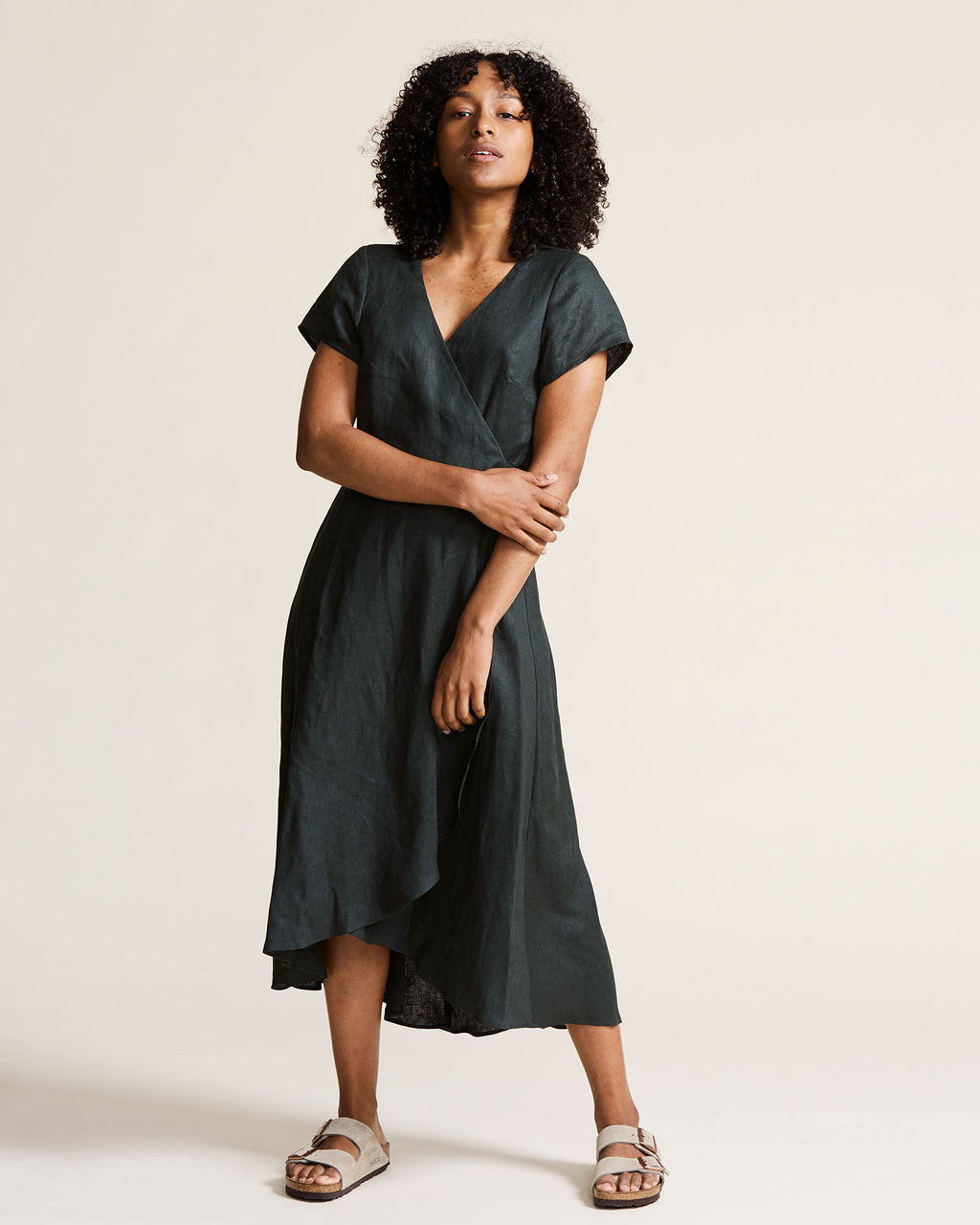 Linen Wrap Dress - Forest Green ...